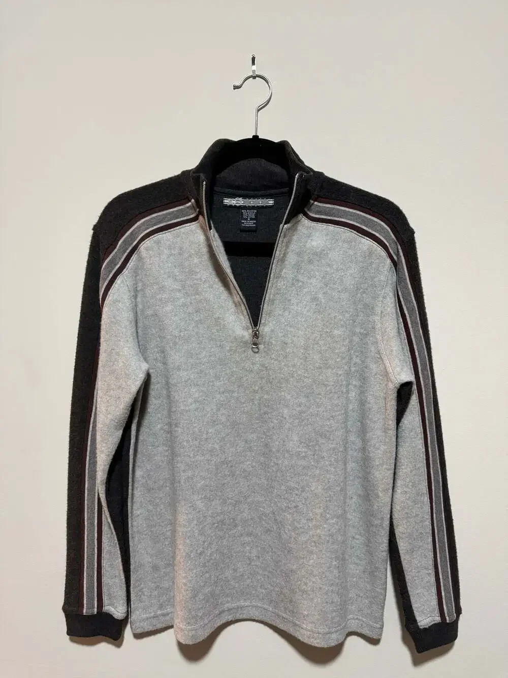 X9 Quarter-Zip Pullover Sweater Gray Striped Mens Small